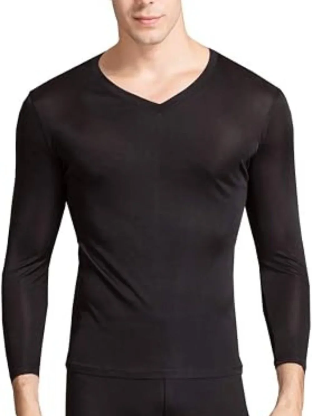 NWT Grenasasilk Men's Black Mulberry Silk V-Neck Thermal Long Johns XL